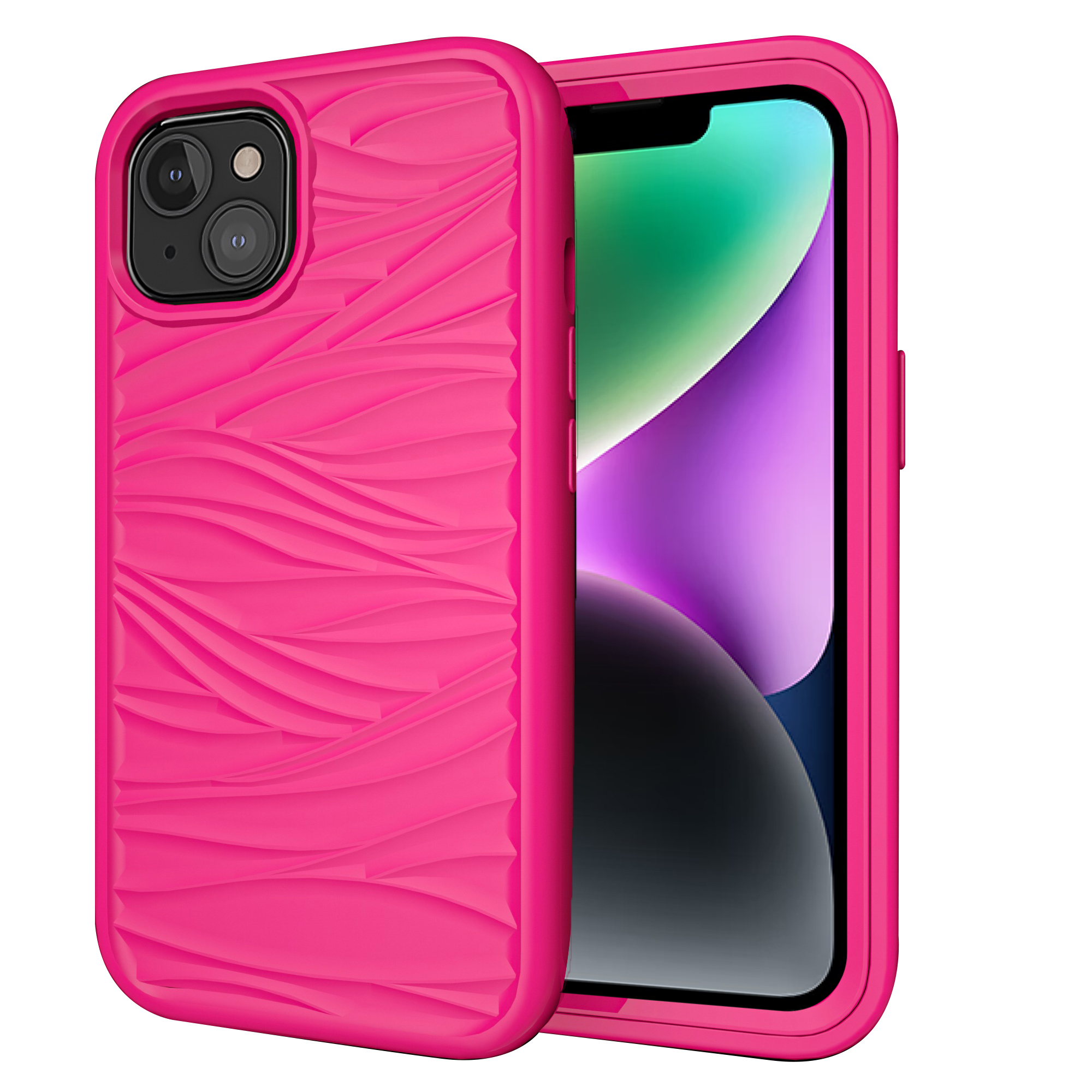

Telefonhülle Für Iphone 14 Abnehmbar 2-in-1-pc+silikonschalen-anti-schlupf-wellen-textur Drop-proof-abdeckung - Rose, iPhone 14