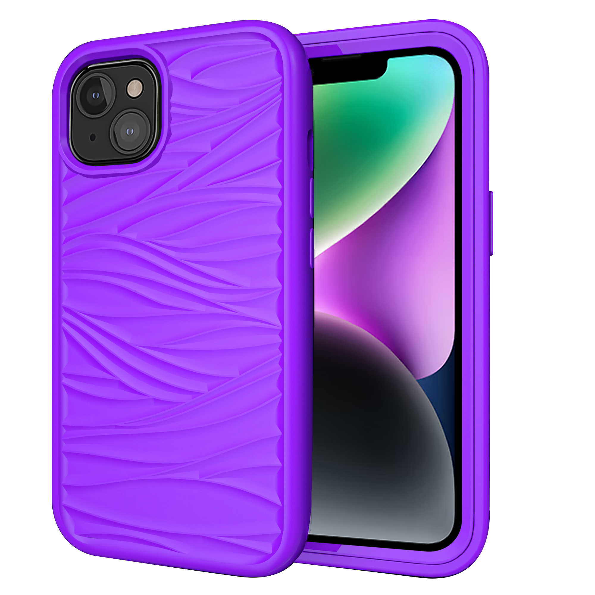 

Telefonhülle Für Iphone 14 Abnehmbar 2-in-1-pc+silikonschalen-anti-schlupf-wellen-textur Drop-proof-abdeckung - Lila, iPhone 14
