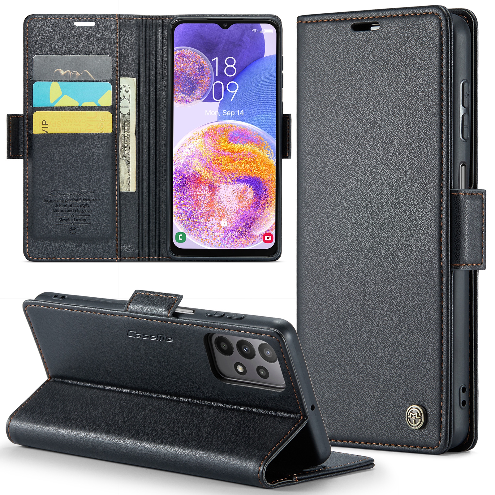 

Caseme 023 Series Wallet Case Für Samsung Galaxy A23 4G / A23 5G (globale Version) Litchi Textur PU Lederstand RFID Blocking Telefonabdeckung - Schwarz, Galaxy A23 4G