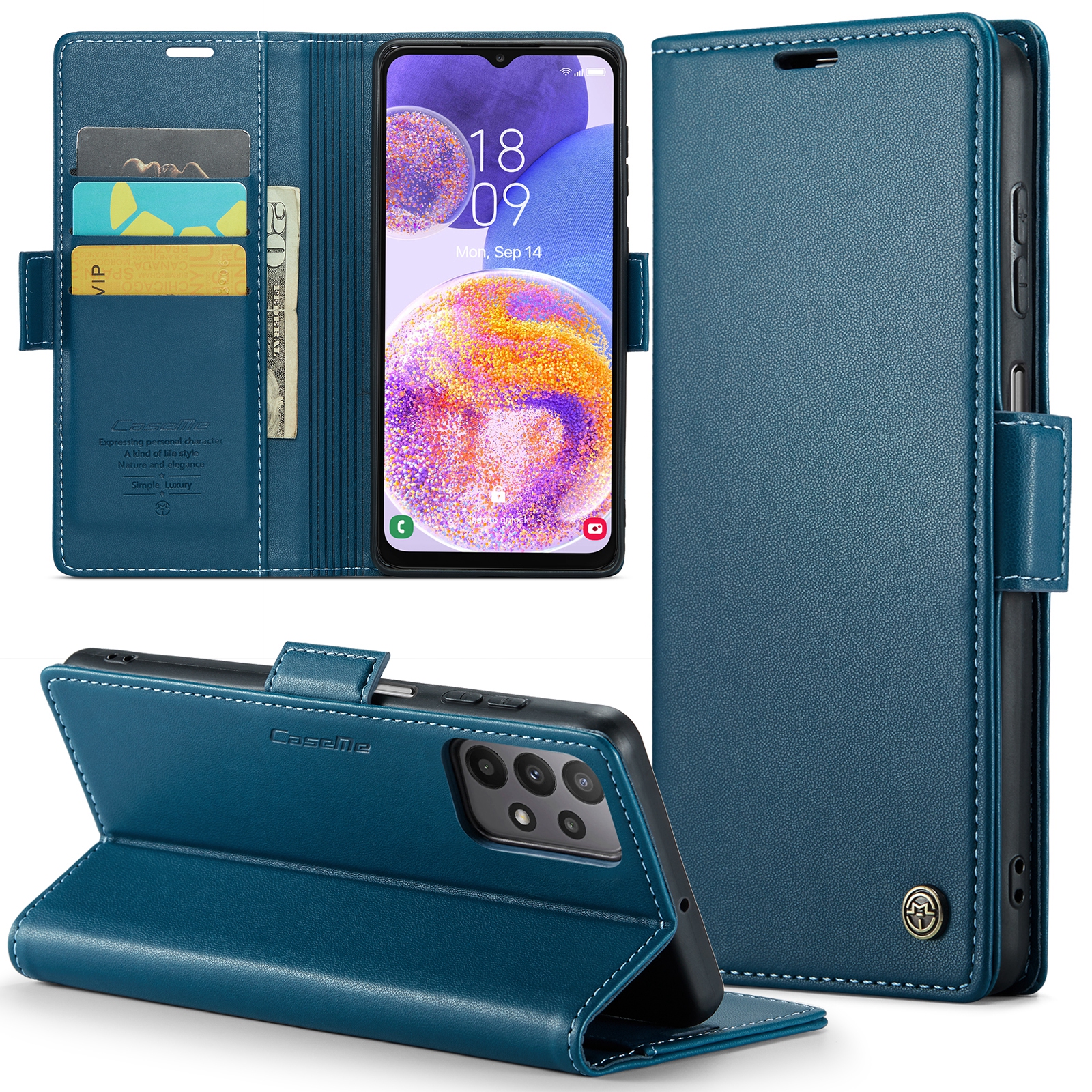 

Caseme 023 Series Wallet Case Für Samsung Galaxy A23 4G / A23 5G (globale Version) Litchi Textur PU Lederstand RFID Blocking Telefonabdeckung - Blau, Galaxy A23 4G