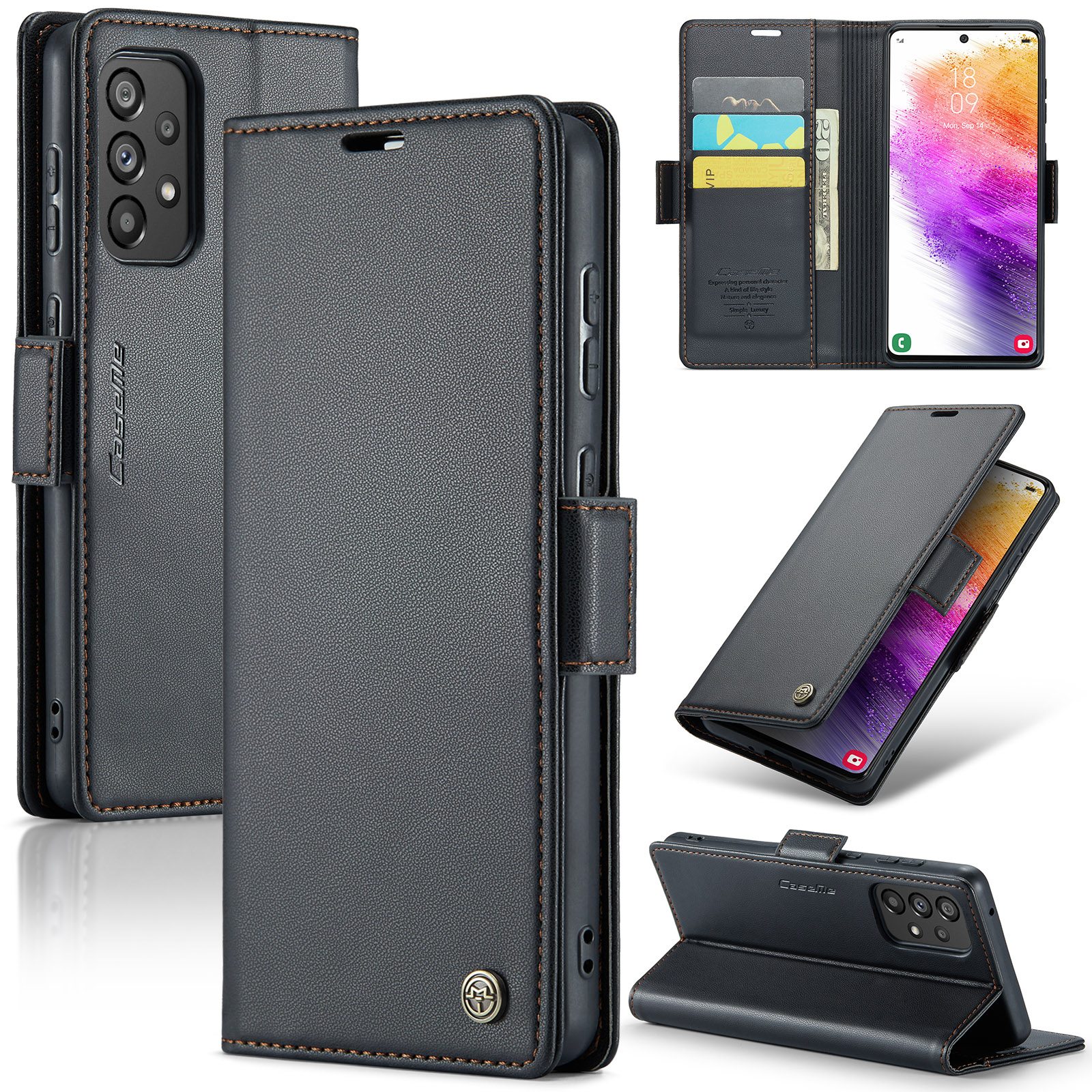 

Caseme 023 Serie Telefonledertasche Für Samsung Galaxy A73 5g, RFID -blockierungs -brieftaschenständer Telefonabdeckung - Schwarz, Samsung Galaxy A73 5G