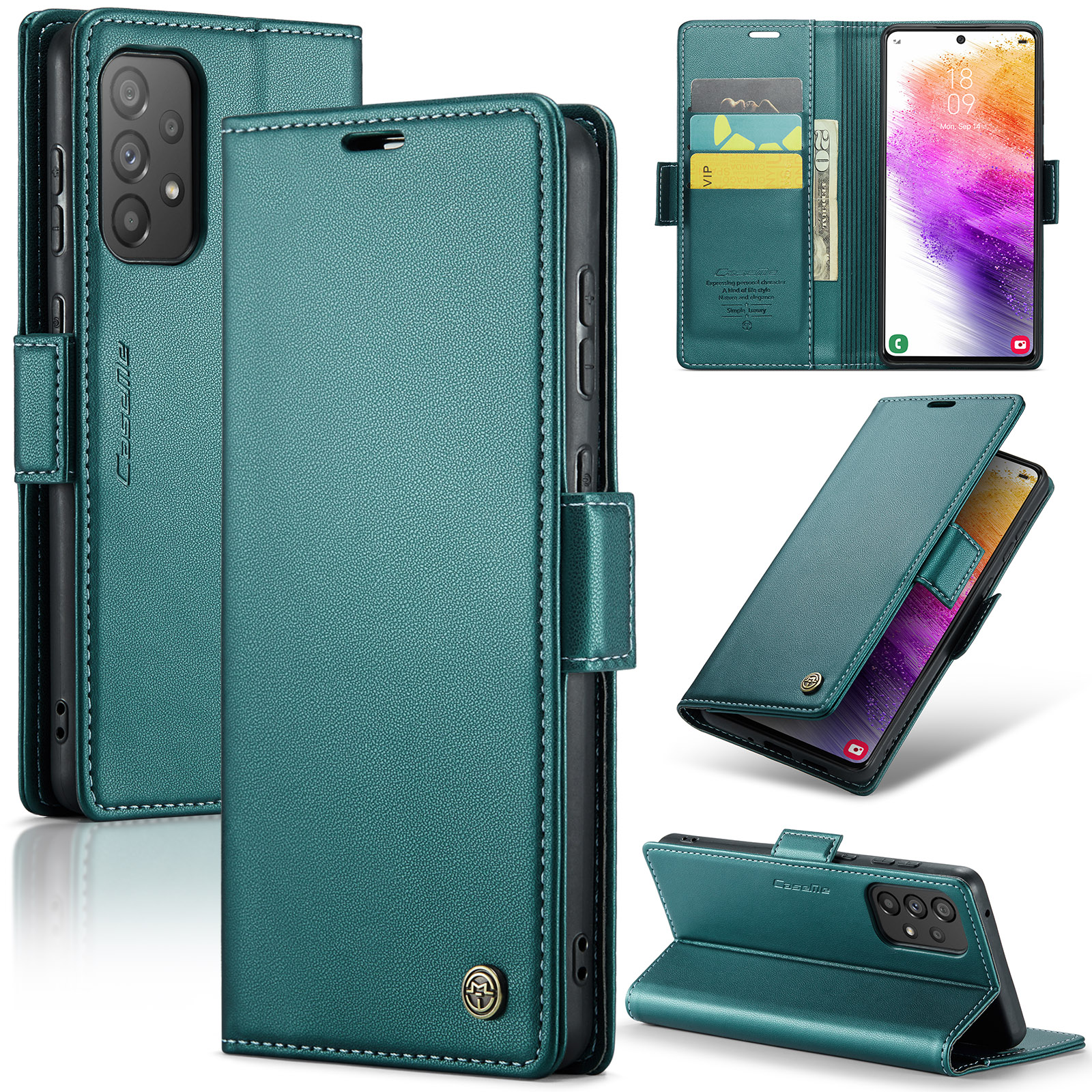 

Caseme 023 Serie Telefonledertasche Für Samsung Galaxy A73 5g, RFID -blockierungs -brieftaschenständer Telefonabdeckung - Grün, Samsung Galaxy A73 5G