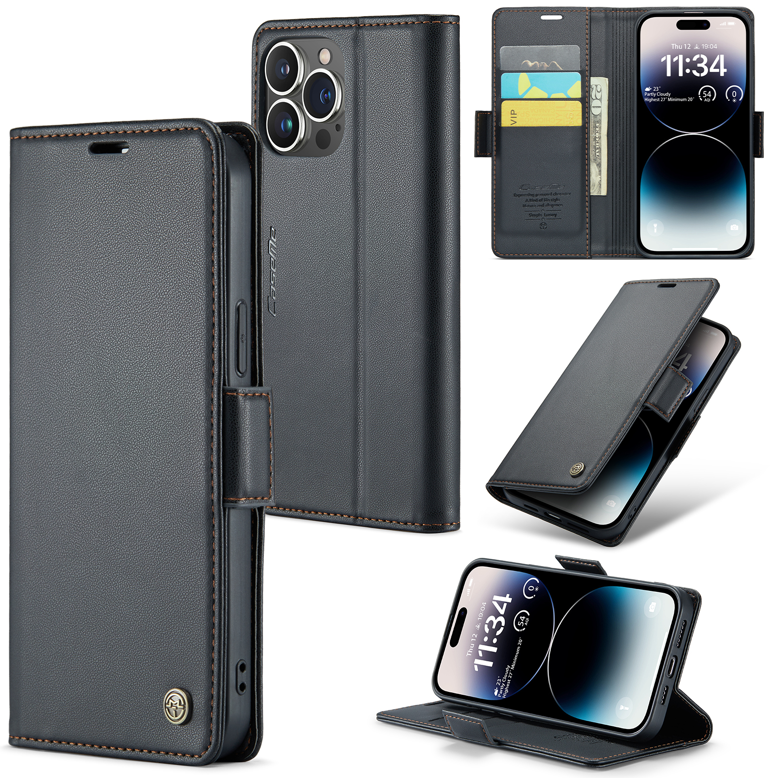 

Caseme 023 -serie Für Iphone 14 Pro PU Leder RFID Blockierende Telefonhülle Ständer Wallet Flip Cover - Schwarz, iPhone 14 Pro
