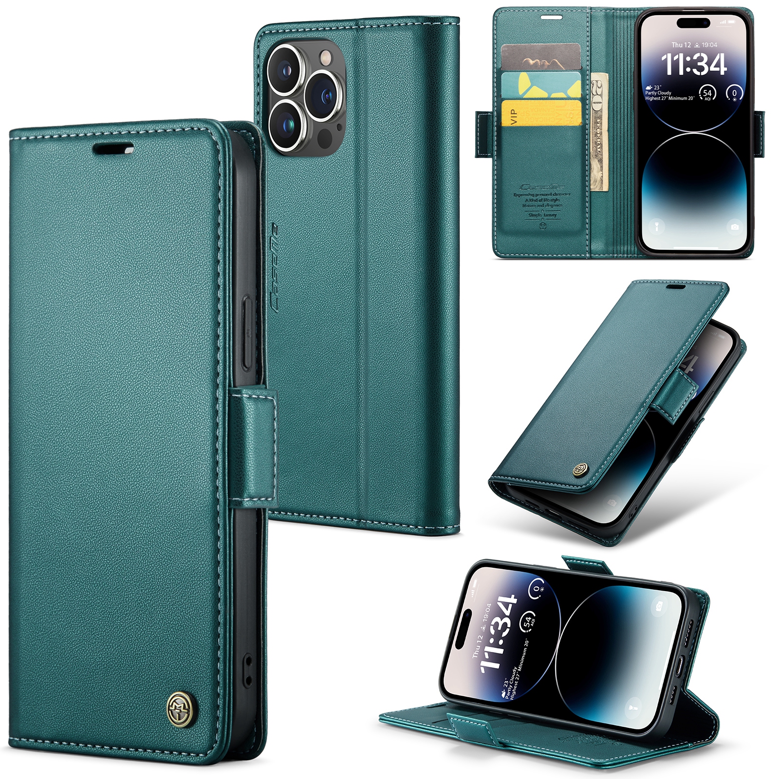 

Caseme 023 -serie Für Iphone 14 Pro PU Leder RFID Blockierende Telefonhülle Ständer Wallet Flip Cover - Grün, iPhone 14 Pro