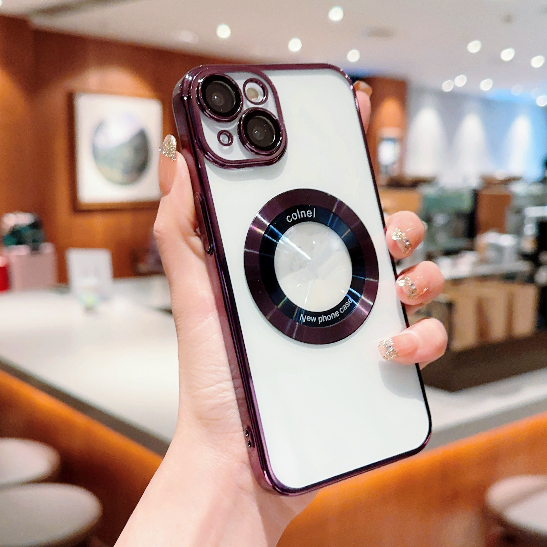 

Für Das Iphone 14 Plus Klare PC -elektroplating -telefonhülle Acryl -logo -logo -ansicht Magnetabdeckung - Dunkelviolett, iPhone 14