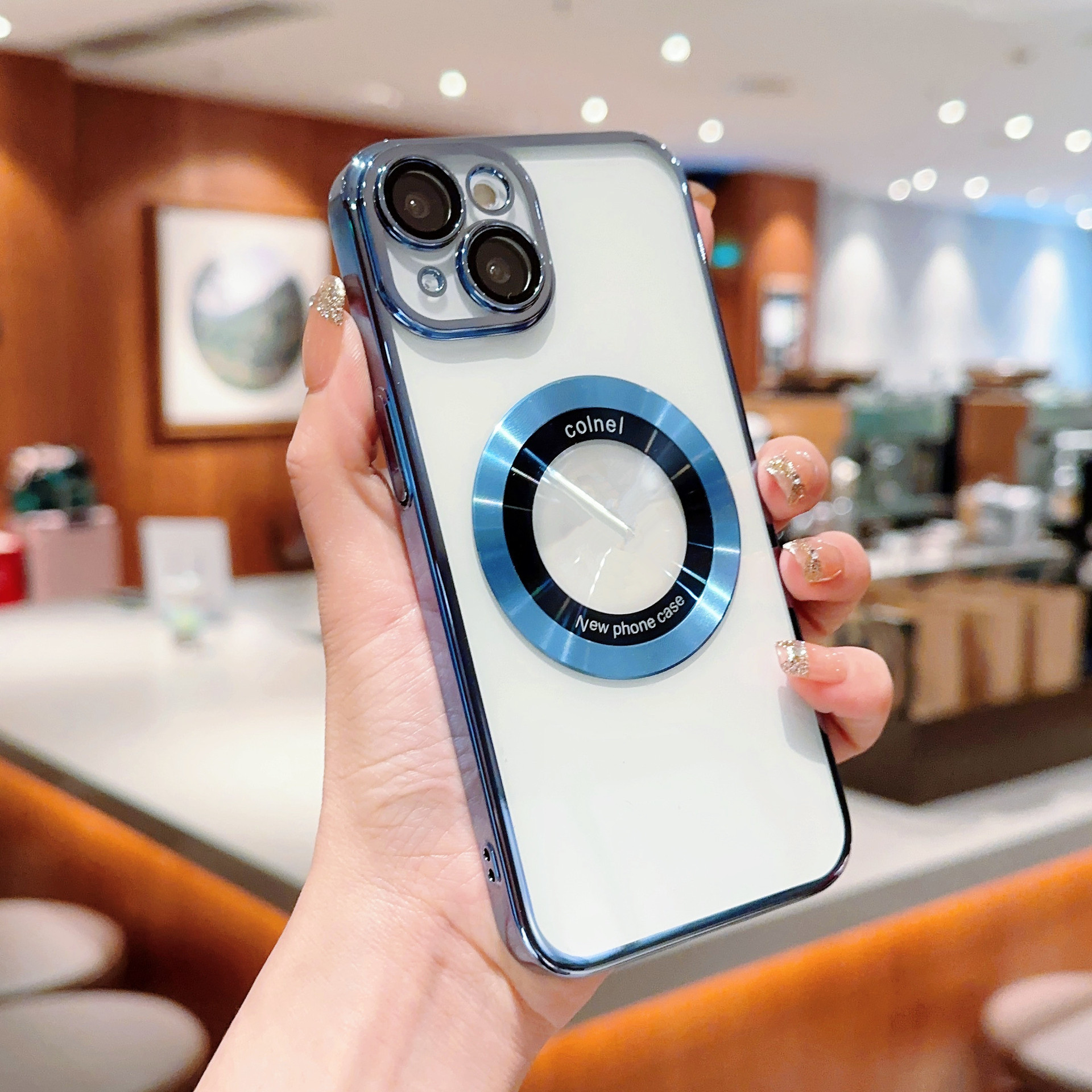 

Für Iphone 13 Elektroplattierte Hartpc -hülle Acryl -logo -logo -ansicht Magnetic Clear Telefonabdeckung - Blau, iPhone 13