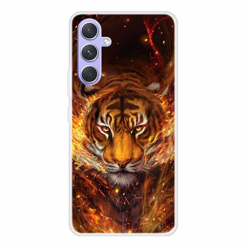 

Für Samsung Galaxy A54 5G Soft TPU -hülle Muster Gedrucktes Design Slim Thin Phone Deckung - Flammen Tiger, Galaxy A54 5G