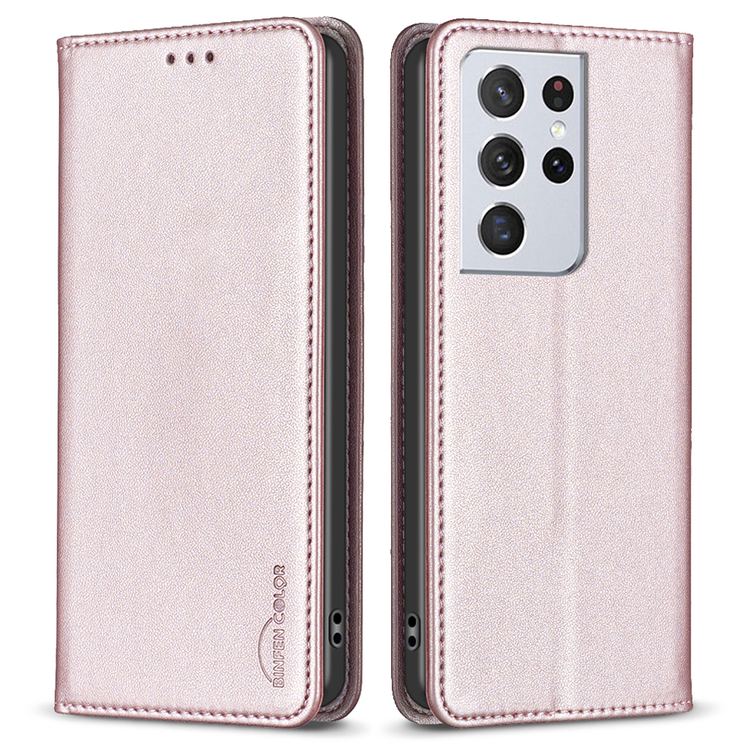 

Binfenfarben BF18 Leder -telefonhülle Für Samsung Galaxy S21 Ultra 5G Telefonabdeckung Mit Standkartenhalter - Roségold, Galaxy S21 Ultra 5G