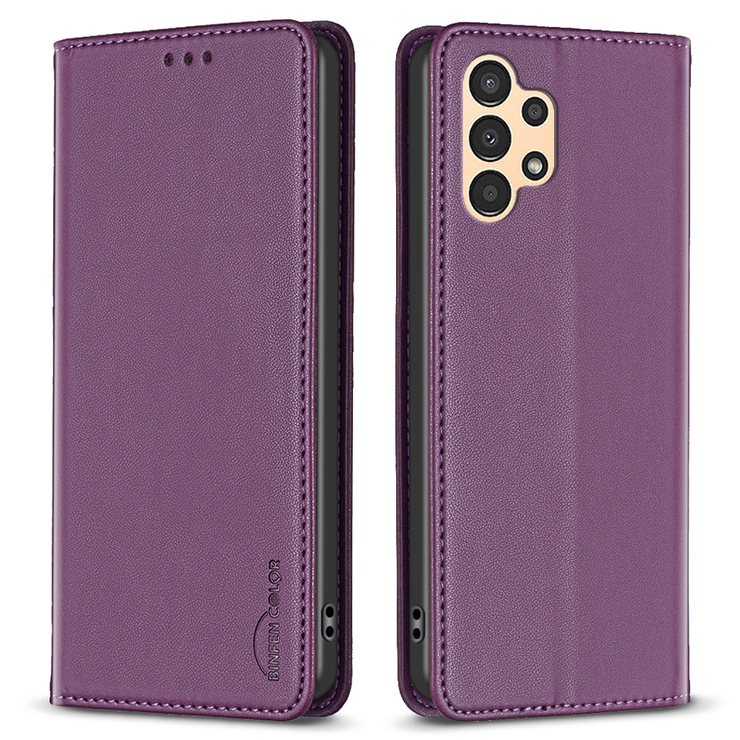 

Binfen Color BF18 Telefonkoffer Für Samsung Galaxy A23 4G / A13 4G / M13 4g, PU -leder -standkartenschlitzabdeckung - Dunkelviolett, Galaxy A23 4G