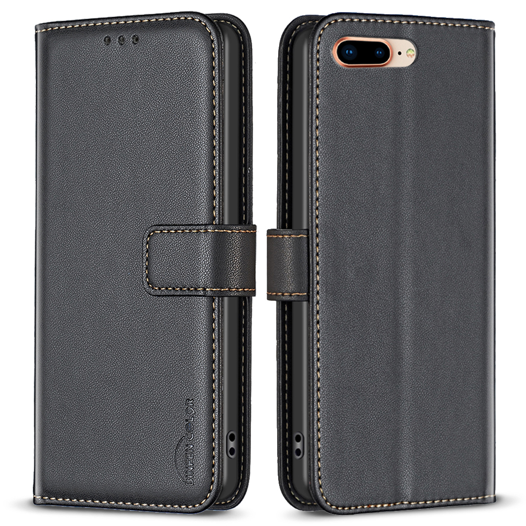 

Binfen Farbe BF17 Leder Brieftasche Hülle Für Iphone 6 Plus / 6s Plus / 7 Plus / 8 Plus 5,5 Zoll, Ständer Magnetic Flip Phone Deckung - Schwarz, iPhone 6 Plus 5.5 inch