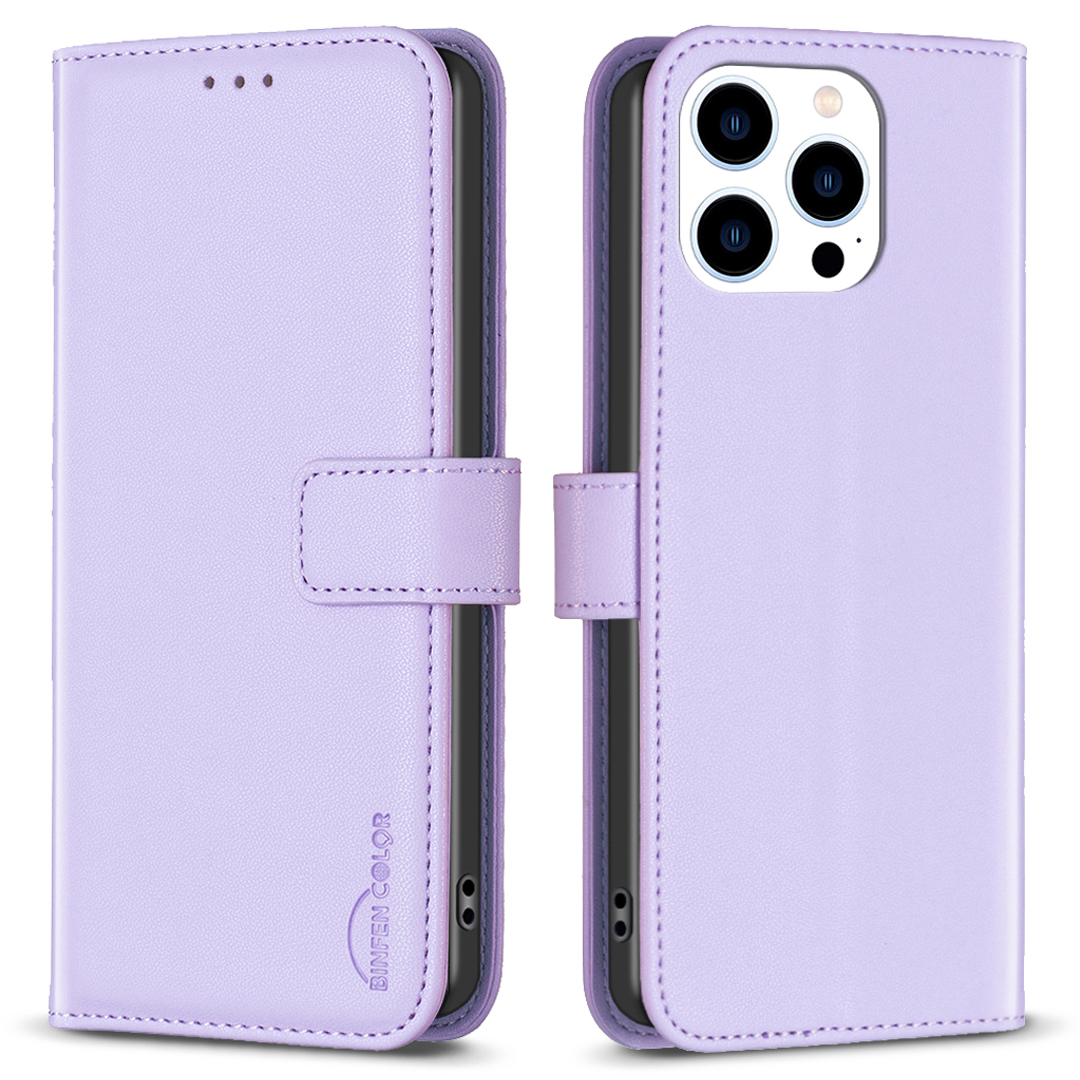 

Binfen Farbe BF17 Für Iphone 14 Pro Max PU Leder Flip Wallet Wallet Hülle Klappständer Telefonabdeckung - Lila, iPhone 14 Pro Max