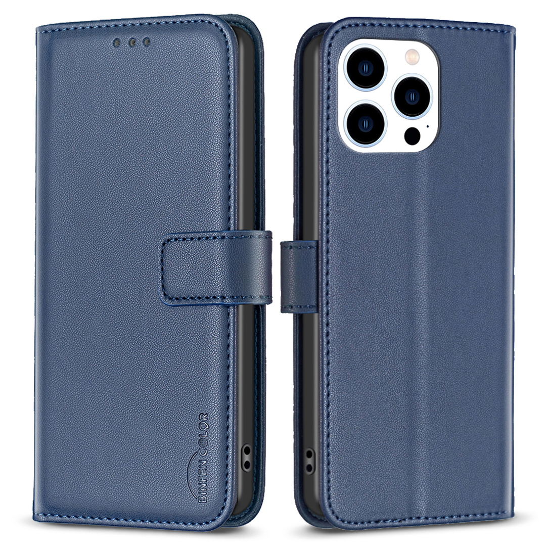 

Binfen Farbe BF17 Für Iphone 14 Pro Max PU Leder Flip Wallet Wallet Hülle Klappständer Telefonabdeckung - Blau, iPhone 14 Pro Max