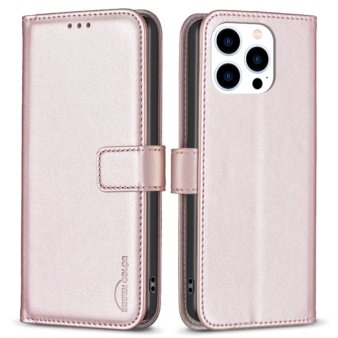 

Binfen Farbe BF17 Für Iphone 14 Pro Max PU Leder Flip Wallet Wallet Hülle Klappständer Telefonabdeckung - Roségold, iPhone 14 Pro Max
