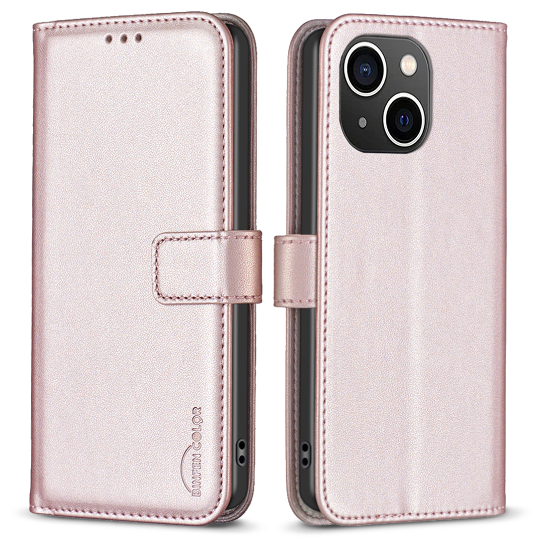 

Binfen Color BF17 Für Iphone 13 / 14 Anti-kratzer-brieftaschen-leder-telefonabdeckungsständer Magnetverschluss Telefonhülle - Roségold, iPhone 13