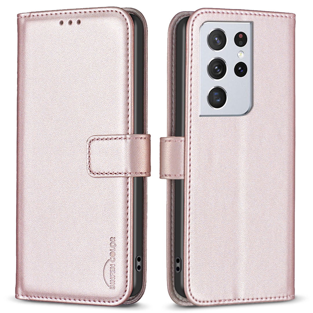 

Binfen Farbe BF17 Für Samsung Galaxy S21 Ultra 5G Wallet Leder -telefonabdeckungsständer Magnetische Schließung Telefonhülle - Roségold, Galaxy S21 Ultra 5G