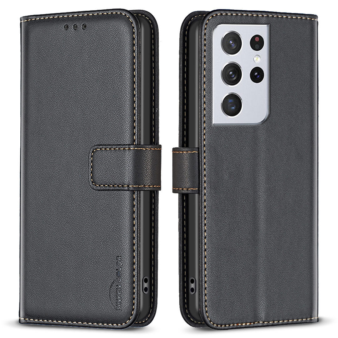 

Binfen Farbe BF17 Für Samsung Galaxy S21 Ultra 5G Wallet Leder -telefonabdeckungsständer Magnetische Schließung Telefonhülle - Schwarz, Galaxy S21 Ultra 5G