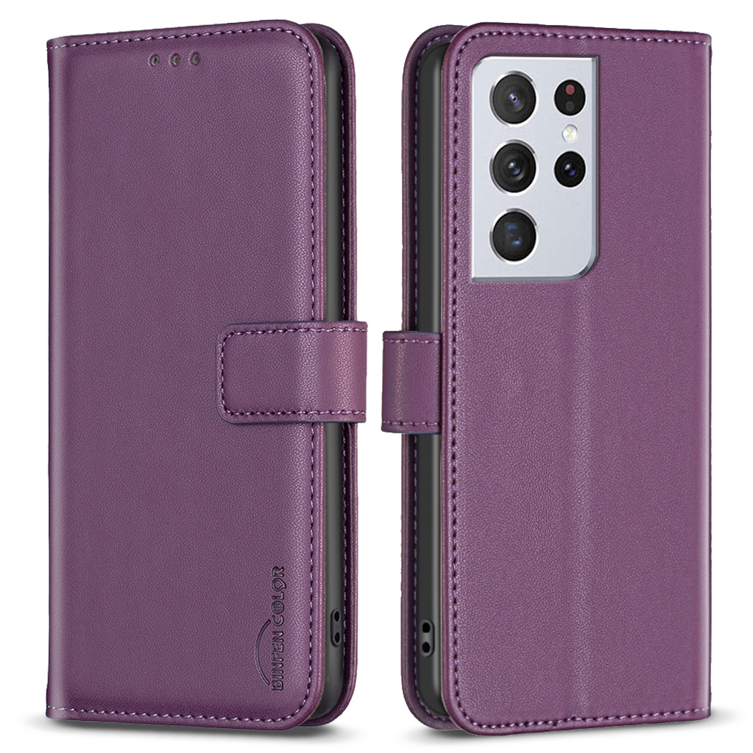 

Binfen Farbe BF17 Für Samsung Galaxy S21 Ultra 5G Wallet Leder -telefonabdeckungsständer Magnetische Schließung Telefonhülle - Dunkelviolett, Galaxy S21 Ultra 5G