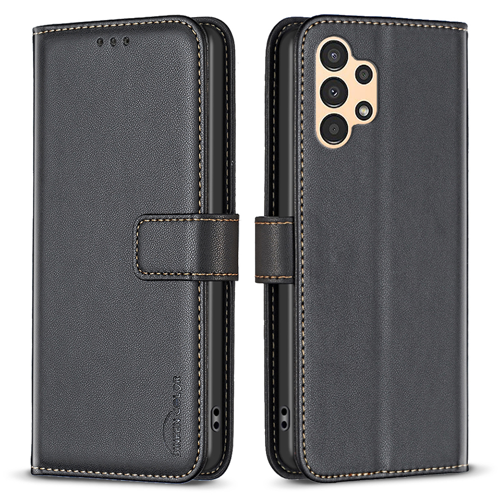 

Binfen Farbe BF17 Ledertasche Für Samsung Galaxy A13 4G / 5G Stand Handy Brieftascheabdeckung - Schwarz, Galaxy A13 4G