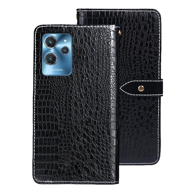 

IDEWEI Für Oukitel C32 Telefon Hülle Wallet Stand PU Leder Krokodiltextur Smartphone -abdeckung - Schwarz, Oukitel C32