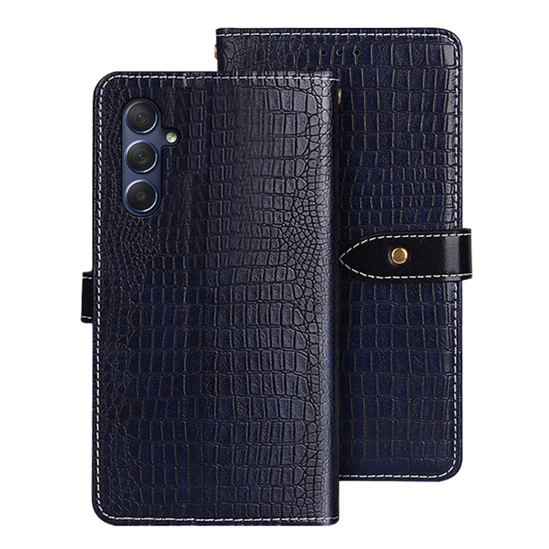 

Idewei Krokodil Texturhülle Für Samsung Galaxy M54 5G Wallet Stand PU Lederabdeckung - Blau, Galaxy F54 5G