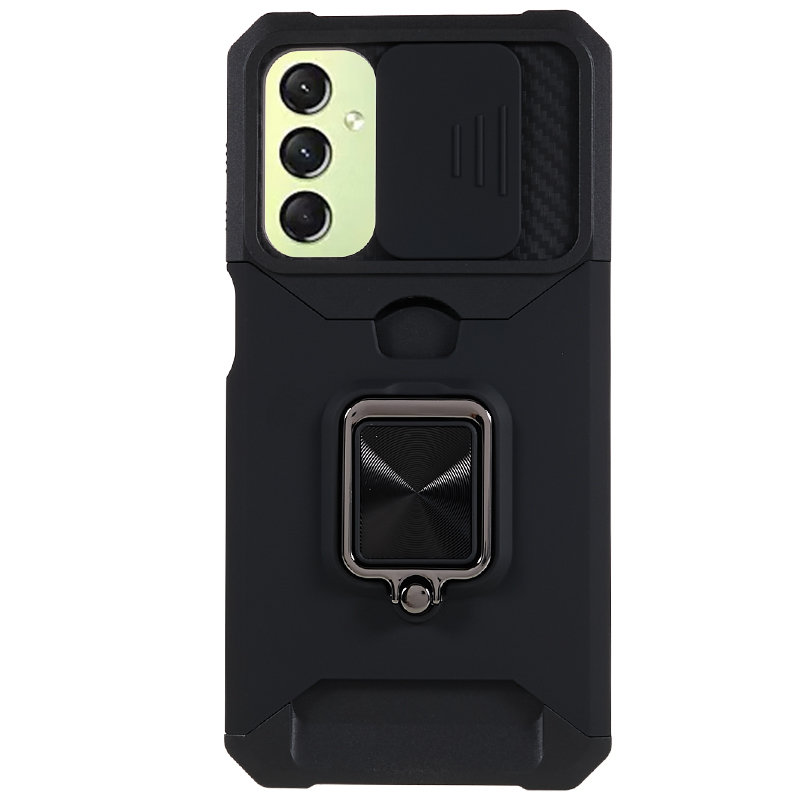 

PC+TPU -telefonkoffer Für Samsung Galaxy A24 4G Objektivschutz Kickstand Zurück Mit Kartenhalter - Schwarz, Galaxy A24 4G