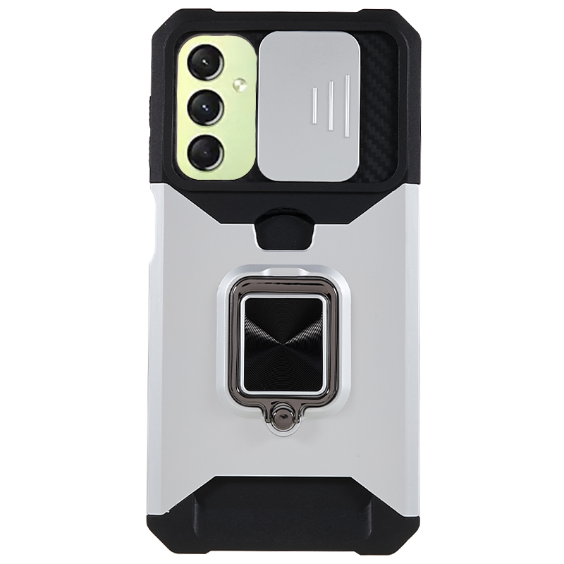 

PC+TPU -telefonkoffer Für Samsung Galaxy A24 4G Objektivschutz Kickstand Zurück Mit Kartenhalter - Silber, Galaxy A24 4G