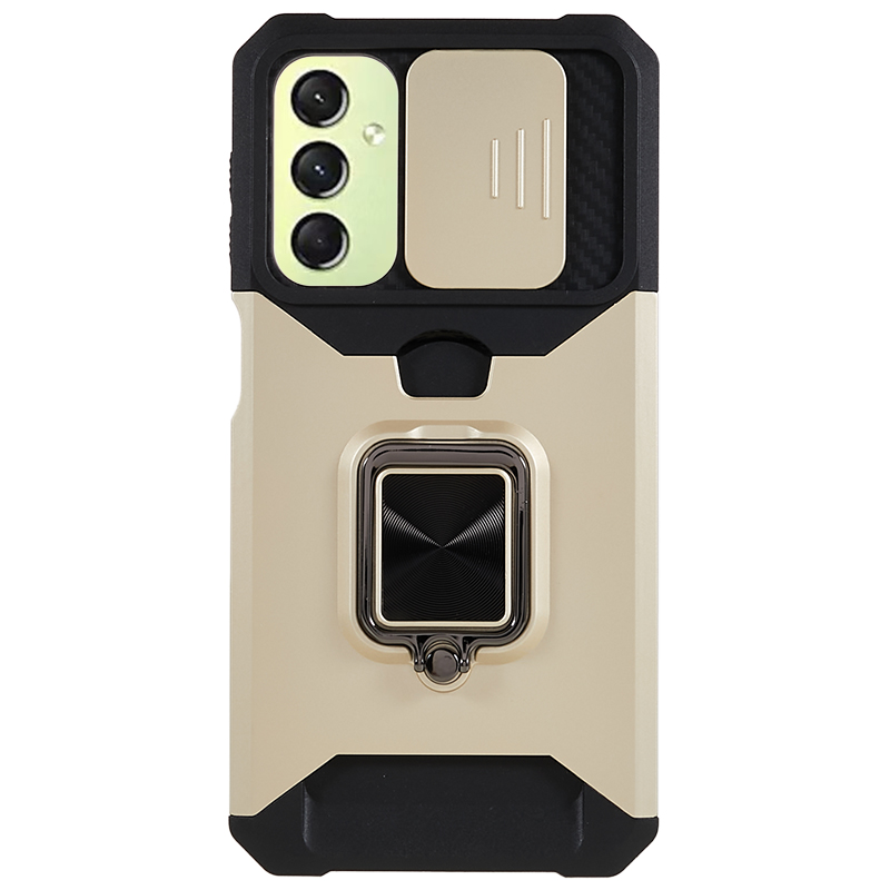 

PC+TPU -telefonkoffer Für Samsung Galaxy A24 4G Objektivschutz Kickstand Zurück Mit Kartenhalter - Gold, Galaxy A24 4G