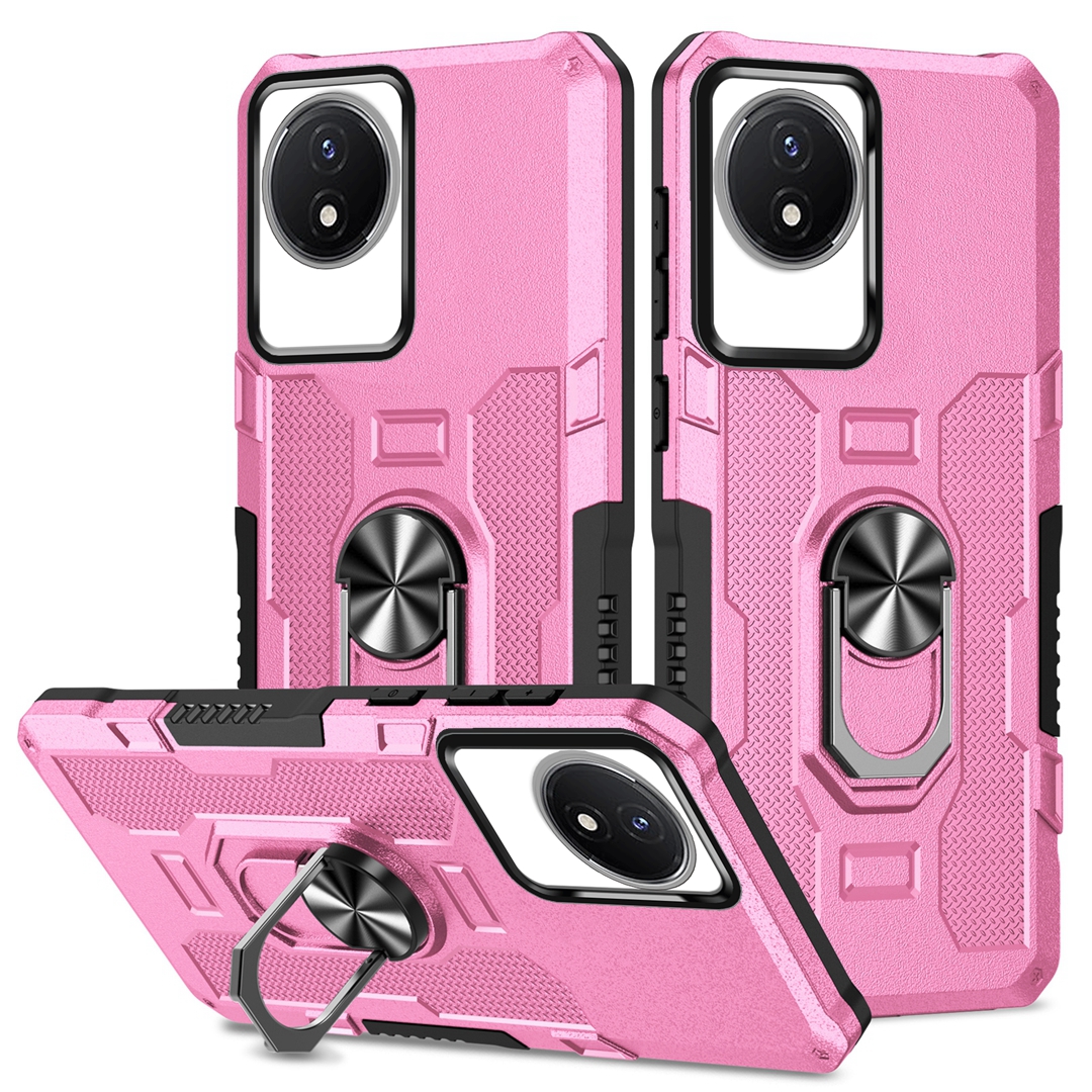 

Für Vivo Y02 4G Heavy Duty PC + TPU Phone Hülle Ring Kickstand Anti-kratzer-rückseite - Rosa, vivo Y02 4G