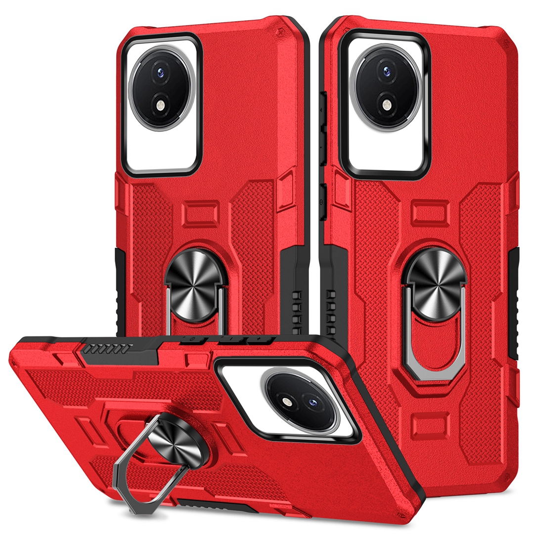 

Für Vivo Y02 4G Heavy Duty PC + TPU Phone Hülle Ring Kickstand Anti-kratzer-rückseite - Rot, vivo Y02 4G