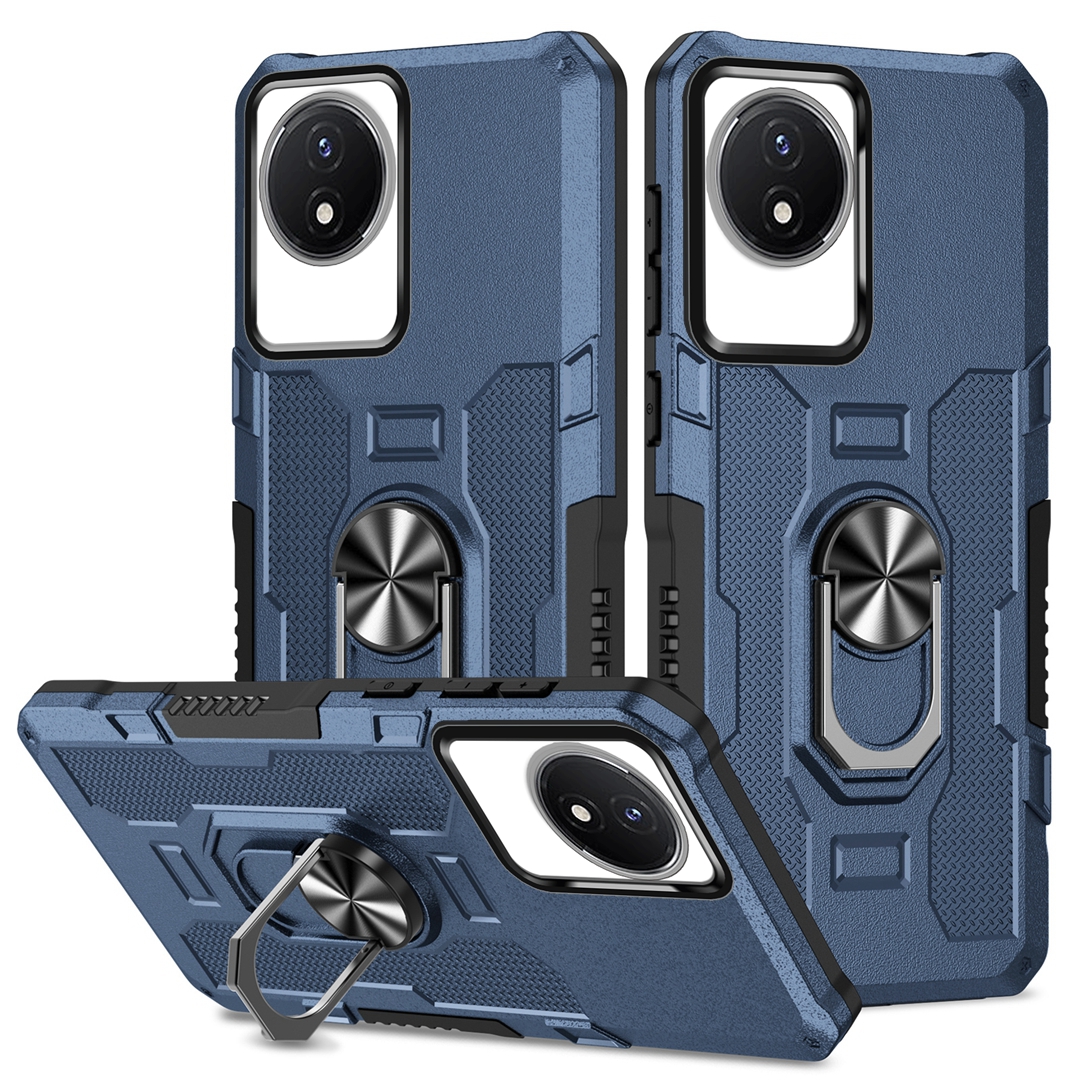 

Für Vivo Y02 4G Heavy Duty PC + TPU Phone Hülle Ring Kickstand Anti-kratzer-rückseite - Blau, vivo Y02 4G