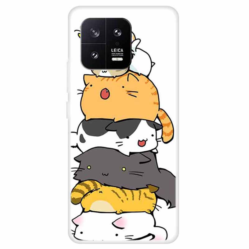 

Für Xiaomi 13 Flexible TPU Schockdcover -deckungsmuster -print -design Telefonhülle - Gestapelte Katze, Xiaomi 13