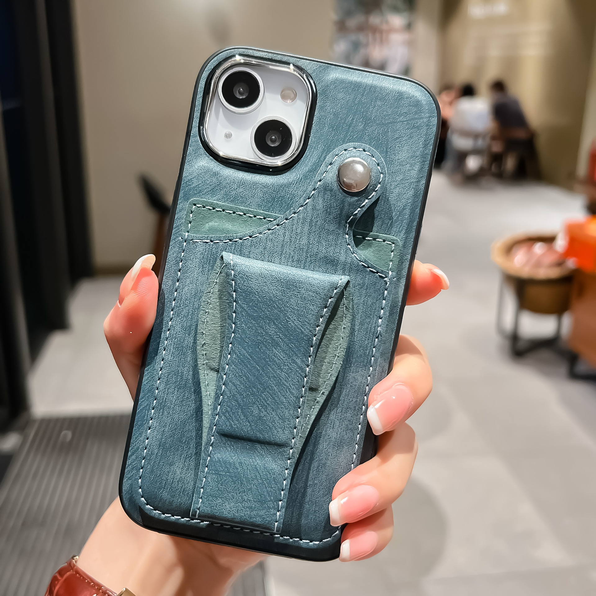 

PU Leather TPU -telefonhülle Für Iphone 14 Schockdelie -telefonabdeckung Mit Kartenhalter, Kickstand - Hellgrün, iPhone 14