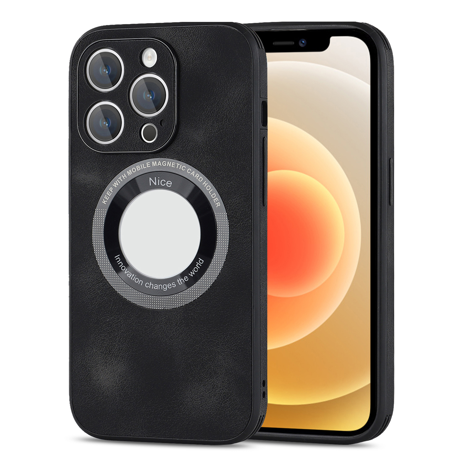 

Für Das Iphone 12 Pro Max Logo View Magnethase PU Leder+pc+tpu Hybrid -schutzhilfe - Schwarz, iPhone 12 Pro Max