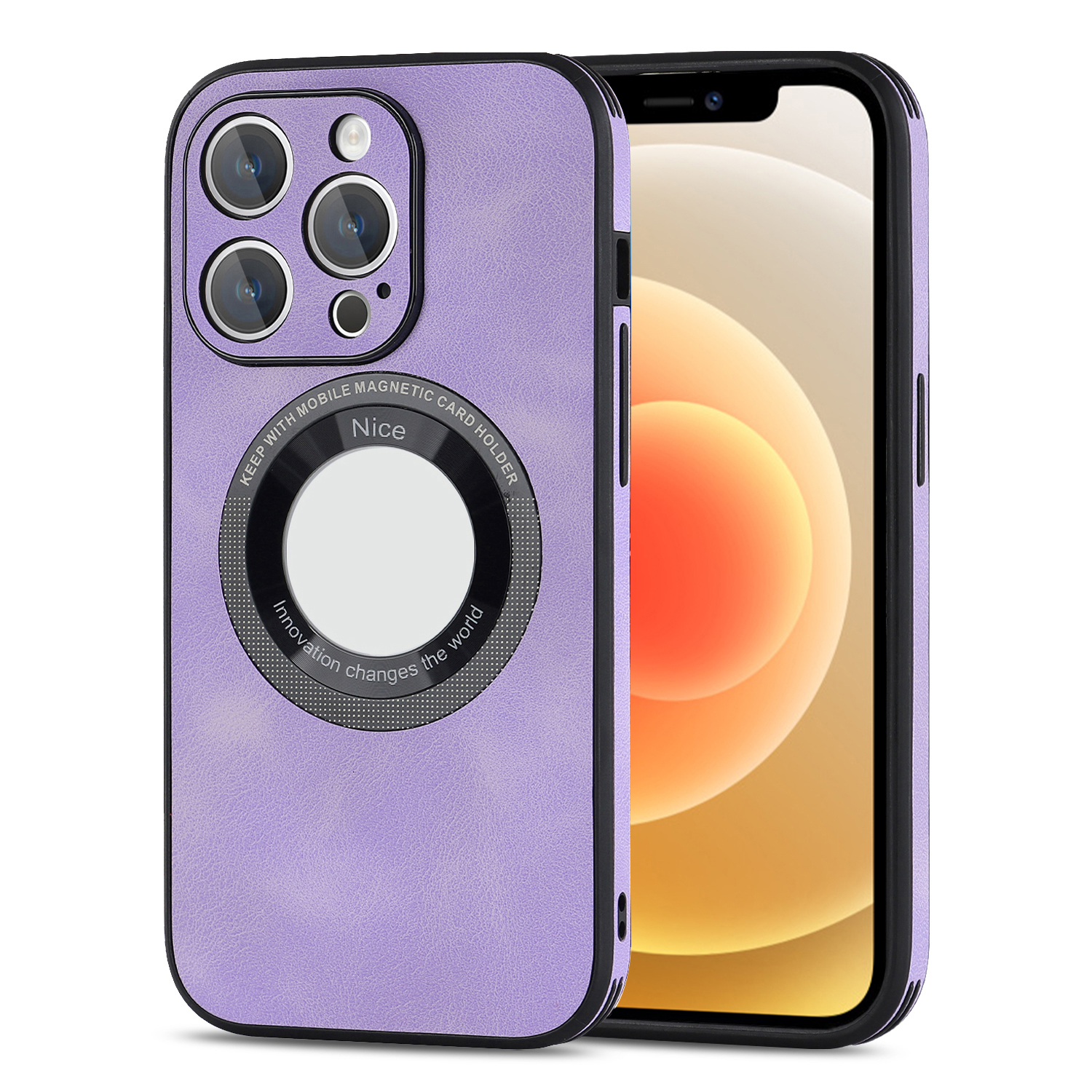 

Für Das Iphone 12 Pro Max Logo View Magnethase PU Leder+pc+tpu Hybrid -schutzhilfe - Lila, iPhone 12 Pro Max