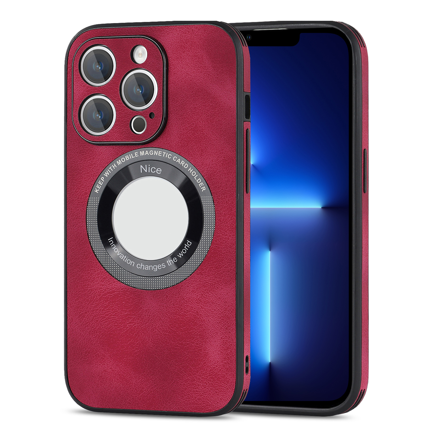 

Für Das Iphone 13 Pro Max Magnetic Hülle Schocksicheres PU -leder+pc+tpu -logo -telefonabdeckung - Weinrot, iPhone 13 Pro Max