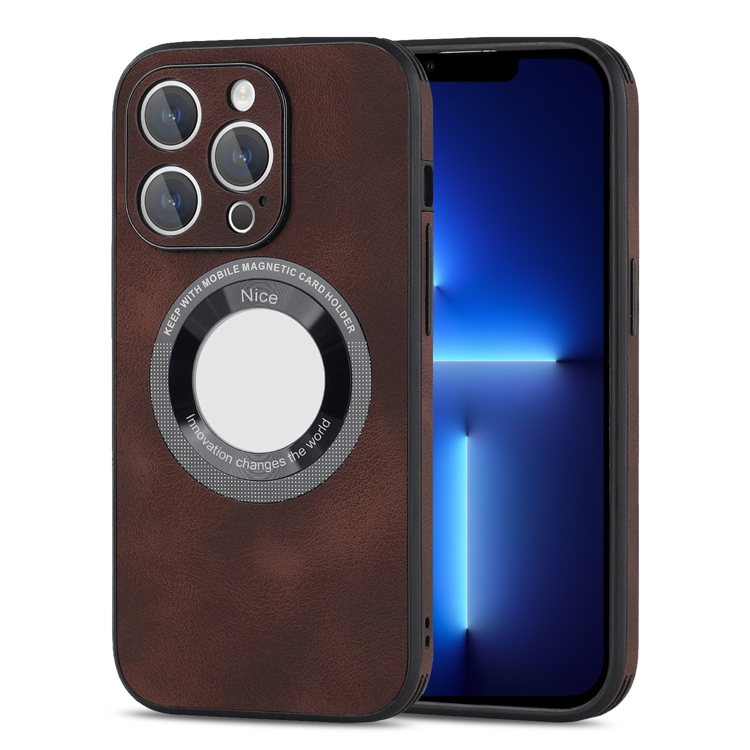 

Für Iphone 13 Pro PU Leder+pc+tpu Phone Hülle Anti-kratzer-logo-ansicht Magnetabdeckung - Dunkelbraun, iPhone 13 Pro