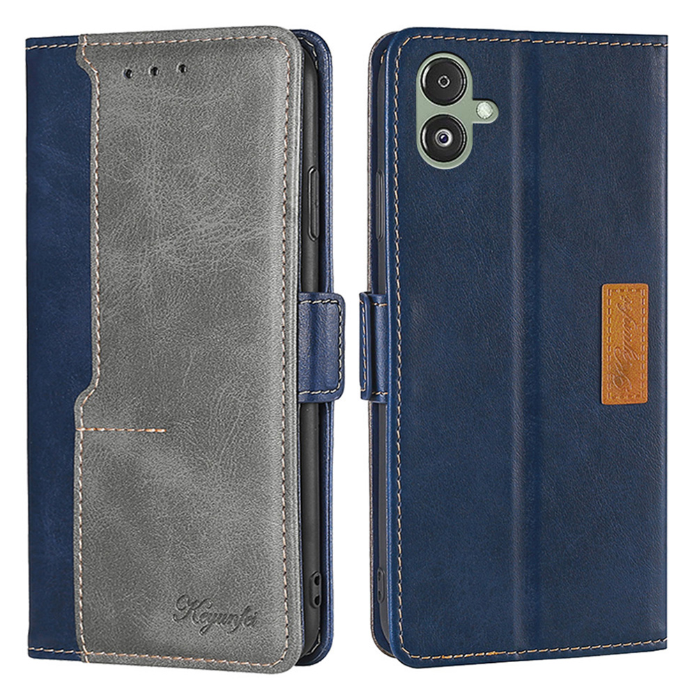 

Für Samsung Galaxy F14 5G PU Leder Deckungskontrast Farb Brieftasche Flip Phone Hülle - Blau+grau, Galaxy F14 5G