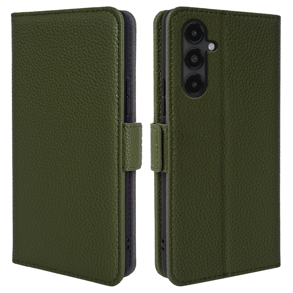 For Samsung Galaxy A13 Litchi Texture Phone Wallet Cover Stand Case Genuine Cow Leather Shell - Green