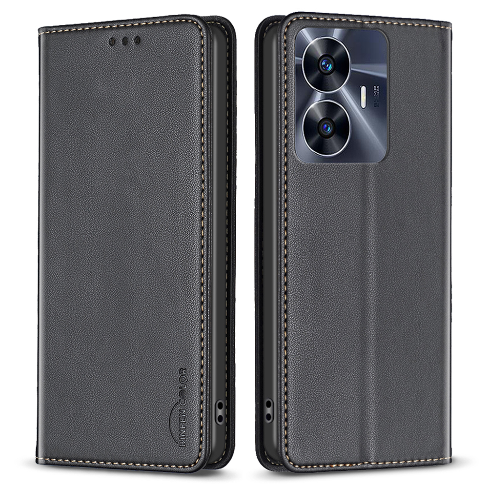 

Binfen Farbe BF18 PU Leder -telefonabdeckung Für Realme C55 -kartenschlitze Stand Handy -hülle - Schwarz, Realme C55