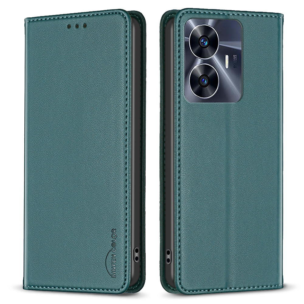 

Binfen Farbe BF18 PU Leder -telefonabdeckung Für Realme C55 -kartenschlitze Stand Handy -hülle - Grün, Realme C55