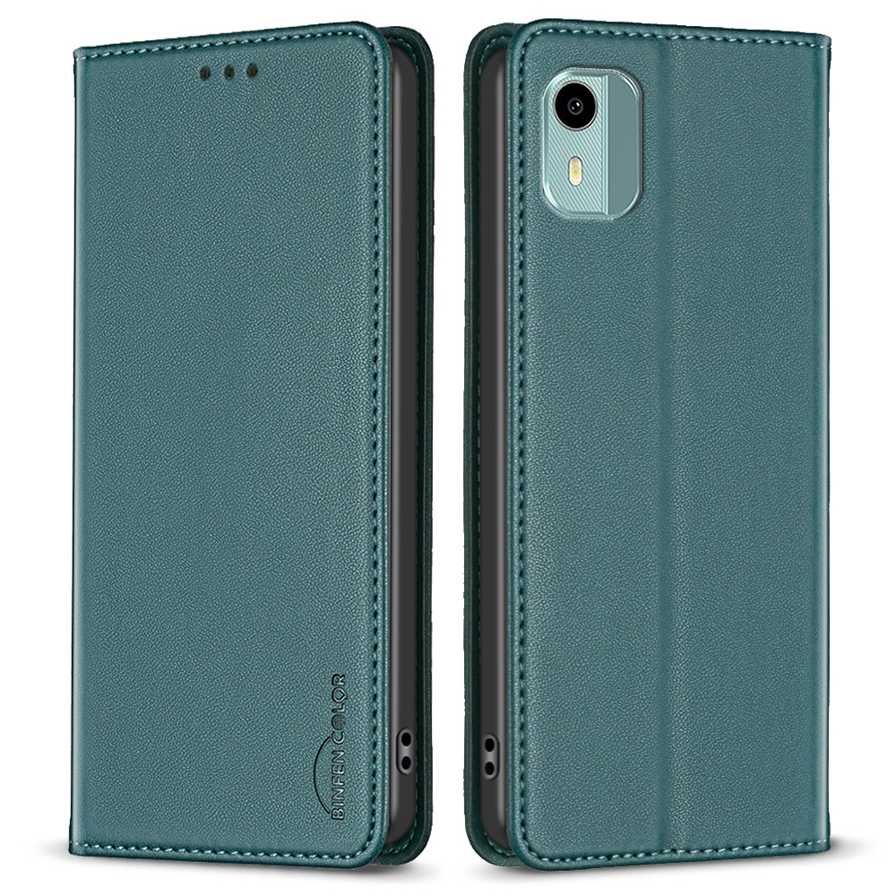 

Binfen Farbe BF18 Für Nokia C12 4G/C12 Plus/C12 Pro PU Leather Kartenhalter Telefonabdeckung Anti-drop-ständer Hülle - Grün, Nokia C12 4G