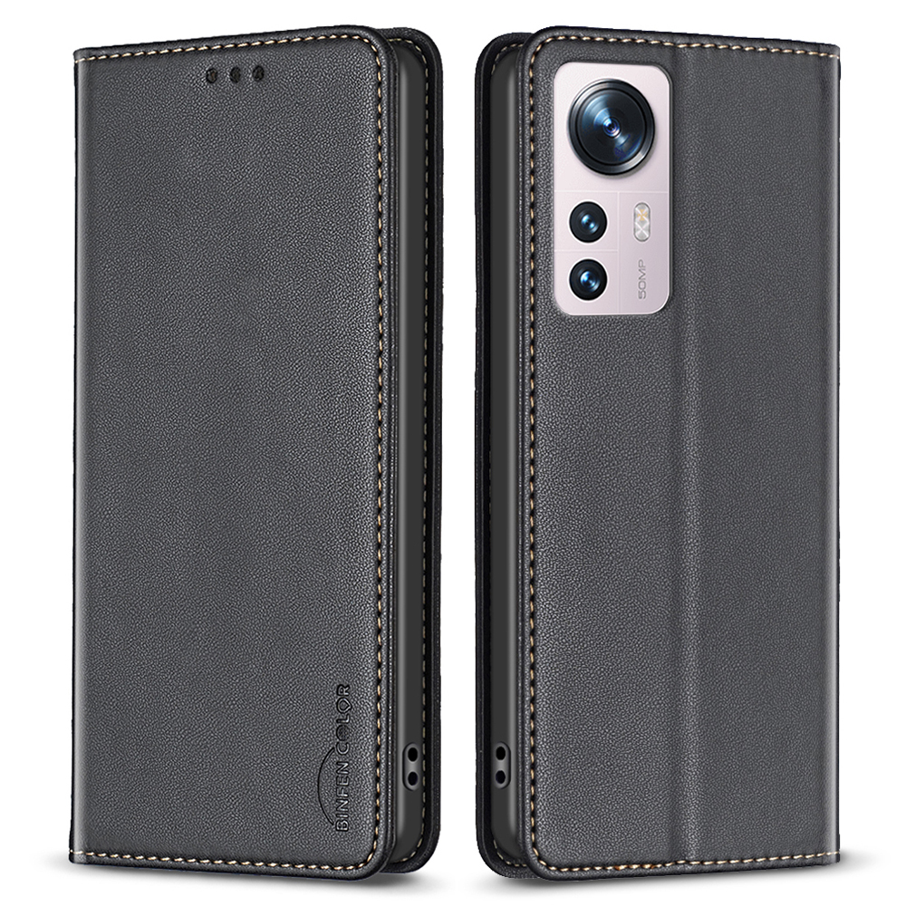 

Binfen Farbe BF18 Stand Fall Für Xiaomi 12 5g / 12x 5g / 12S 5G PU Leder -telefonabdeckung Mit Kartenschlitzen - Schwarz, Xiaomi 12 5G