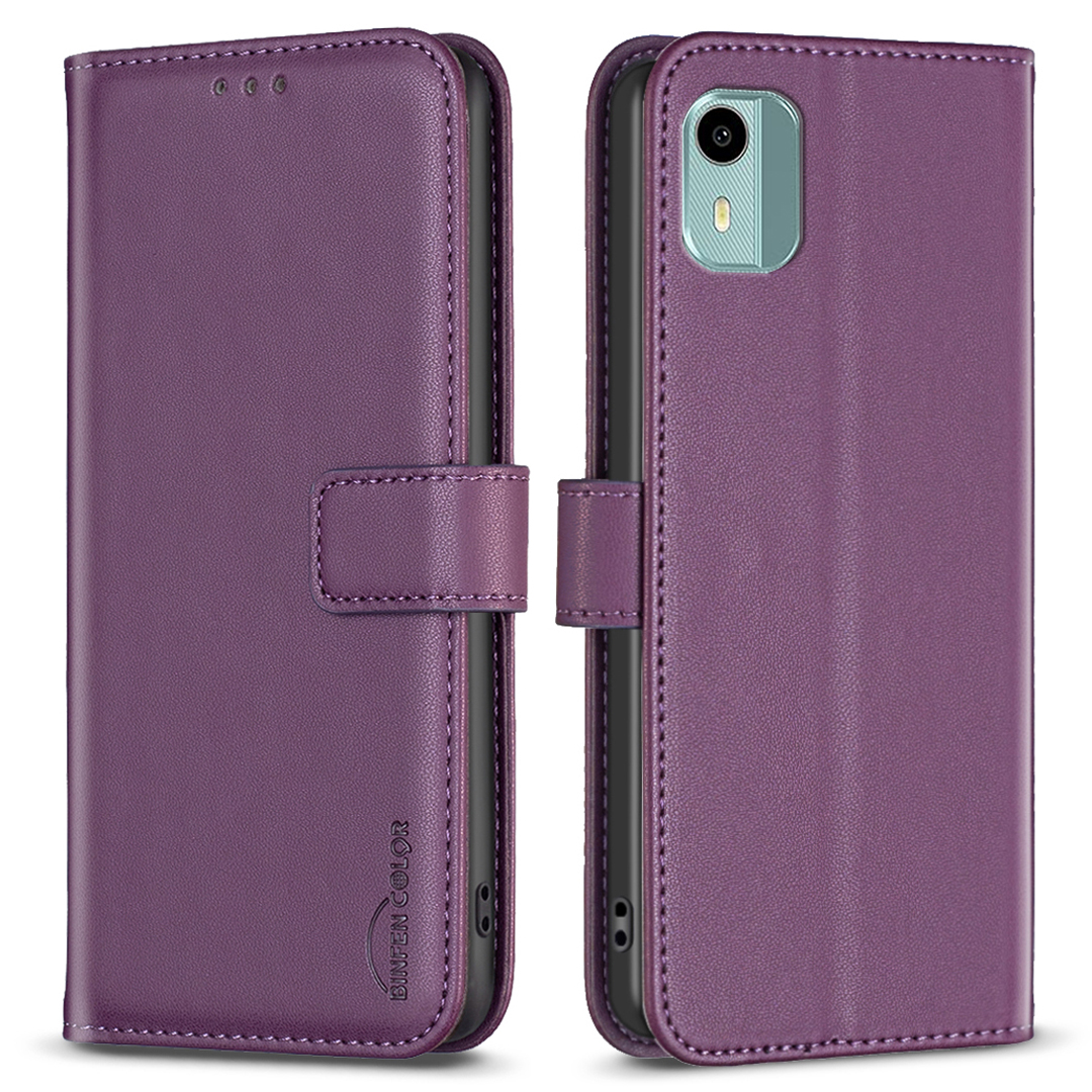 

Binfen Color BF17 Für Nokia C12 4G / C12 Pro / C12 Plus Smartphone Stand Hülle PU Leder+tpu -brieftasche Telefonabdeckung - Dunkelviolett, Nokia C12 4G