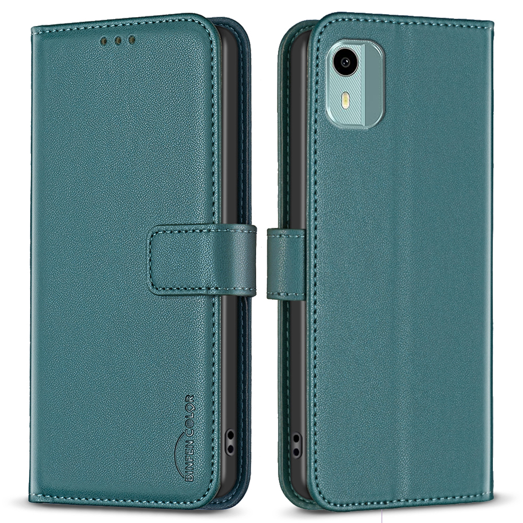 

Binfen Color BF17 Für Nokia C12 4G / C12 Pro / C12 Plus Smartphone Stand Hülle PU Leder+tpu -brieftasche Telefonabdeckung - Grün, Nokia C12 4G