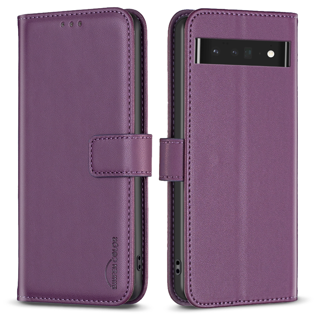 

Binfen Color BF17 Für Google Pixel 7 Pro 5G PU Leder Brieftaschenabdeckung Anti-kratzer-telefonständer Gehäuse - Dunkelviolett, Google Pixel 7 Pro 5G