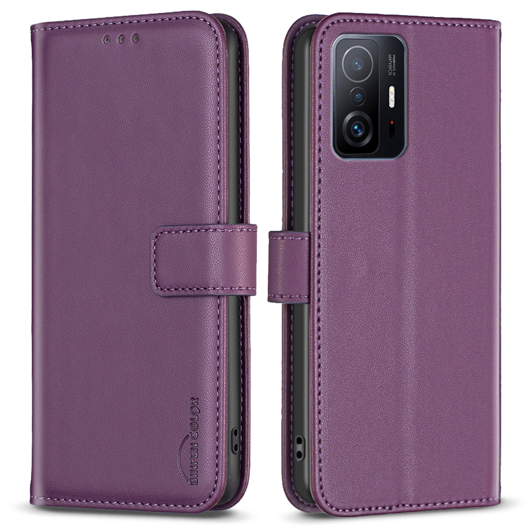 

Binfen Farbe BF17 Für Xiaomi 11t 5G / 11t Pro 5G PU Lederstand Hülle Telefon Brieftaschenabdeckung - Dunkelviolett, Xiaomi 11T 5G