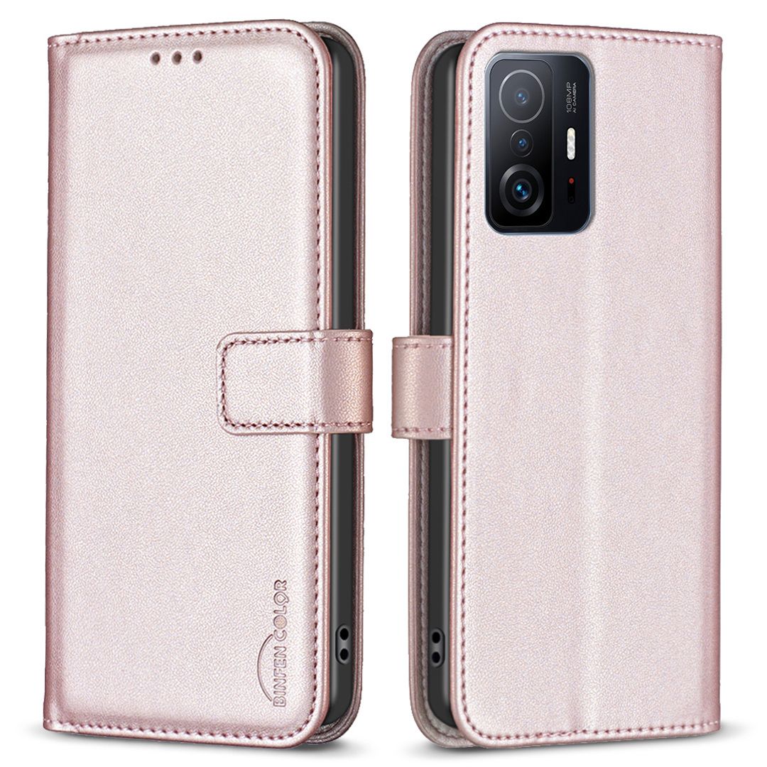 

Binfen Farbe BF17 Für Xiaomi 11t 5G / 11t Pro 5G PU Lederstand Hülle Telefon Brieftaschenabdeckung - Roségold, Xiaomi 11T 5G