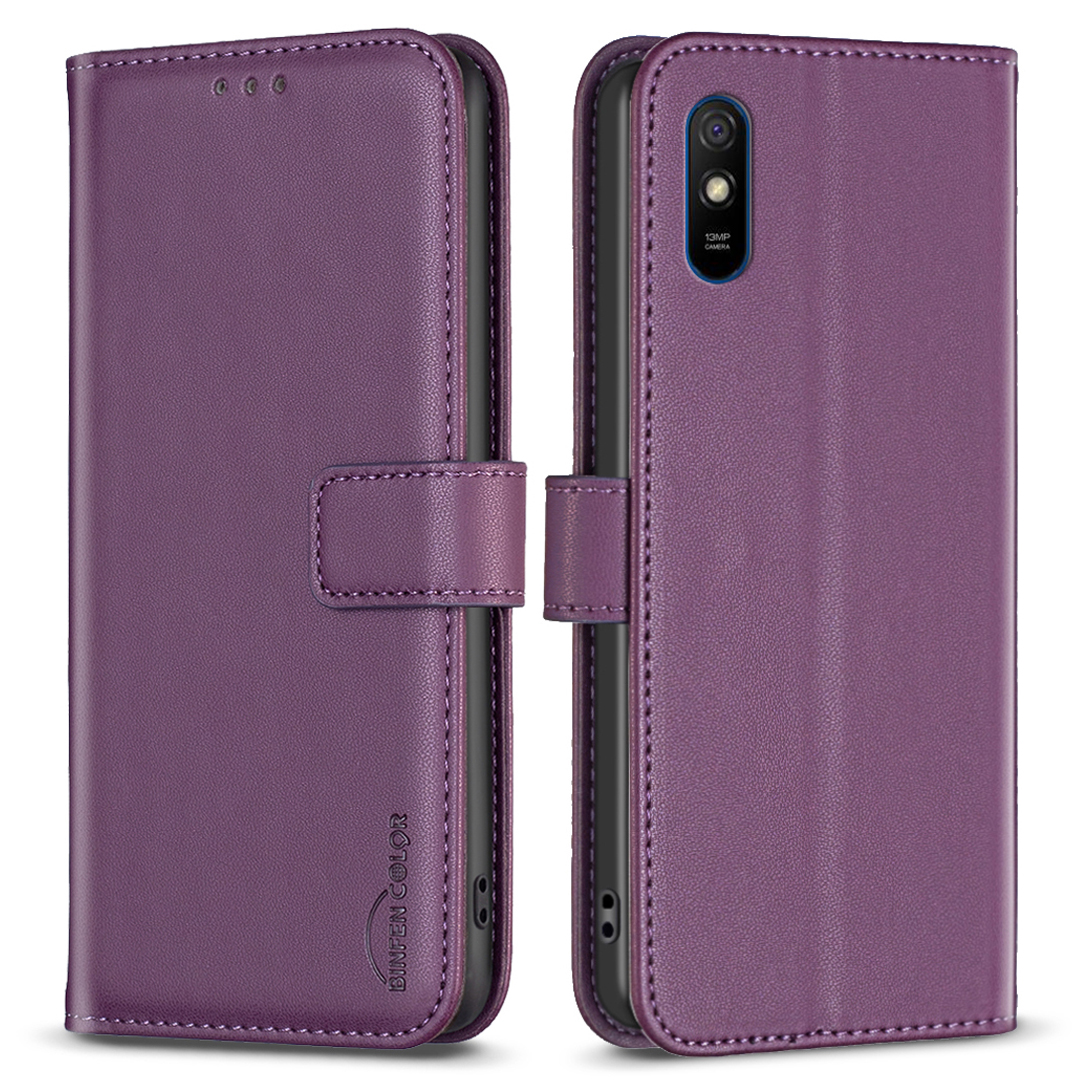 

Binfen Farbe BF17 Schockfestes Lederfall Für Xiaomi Redmi 9a, Brieftasche Mobiltelefonabdeckung - Dunkelviolett, Xiaomi Redmi 9A