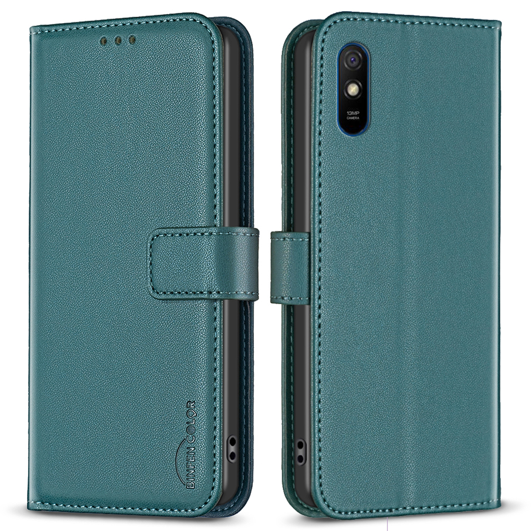 

Binfen Farbe BF17 Schockfestes Lederfall Für Xiaomi Redmi 9a, Brieftasche Mobiltelefonabdeckung - Grün, Xiaomi Redmi 9A