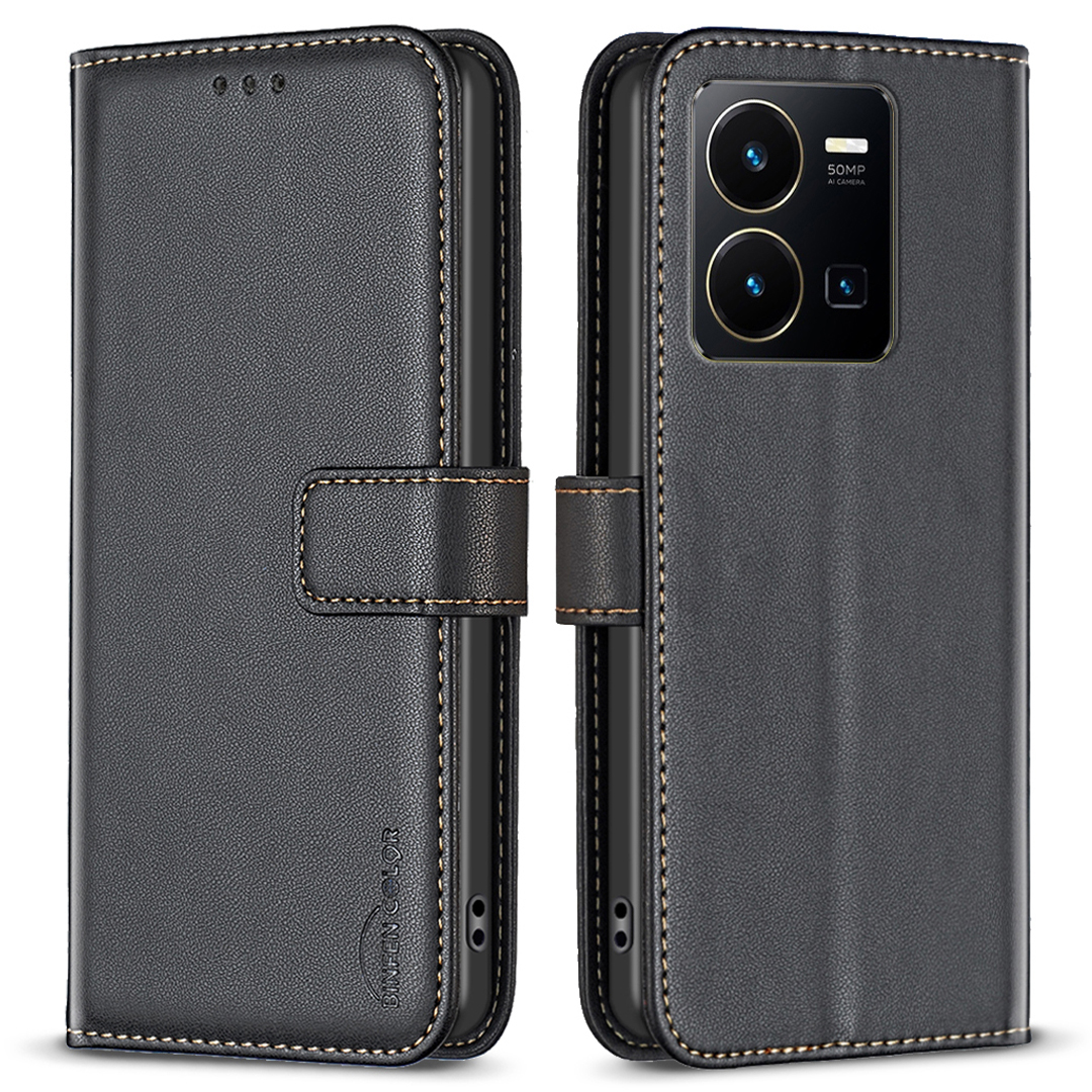

Binfen Color BF17 Für Vivo Y35 4g (2022) / Y22s 4G PU Leder Brieftasche Hülle Stand Telefonabdeckung - Schwarz, vivo Y35 4G (2022)